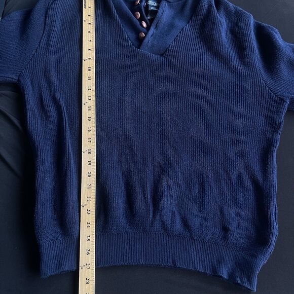 Lands End Sweater Men Large Blue Textured Button Up Grandpacore Vintage Nautical - Picture 9 of 10